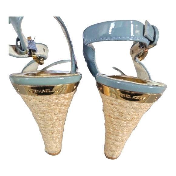 Michael Kors Women's Keegan Sling Back Patent Leather 4" Wedge Sandals 8M - Picture 7 of 10